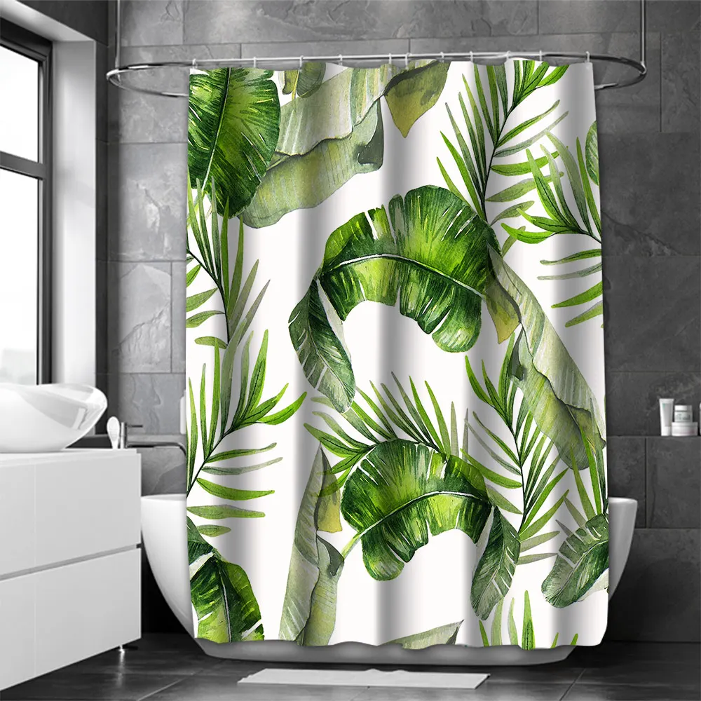 Nordic green leaf Bathing Curtain  Bathroom Nordic green leaf  Shower Curtain Waterproof With 12 Hooks Home Deco Free Ship