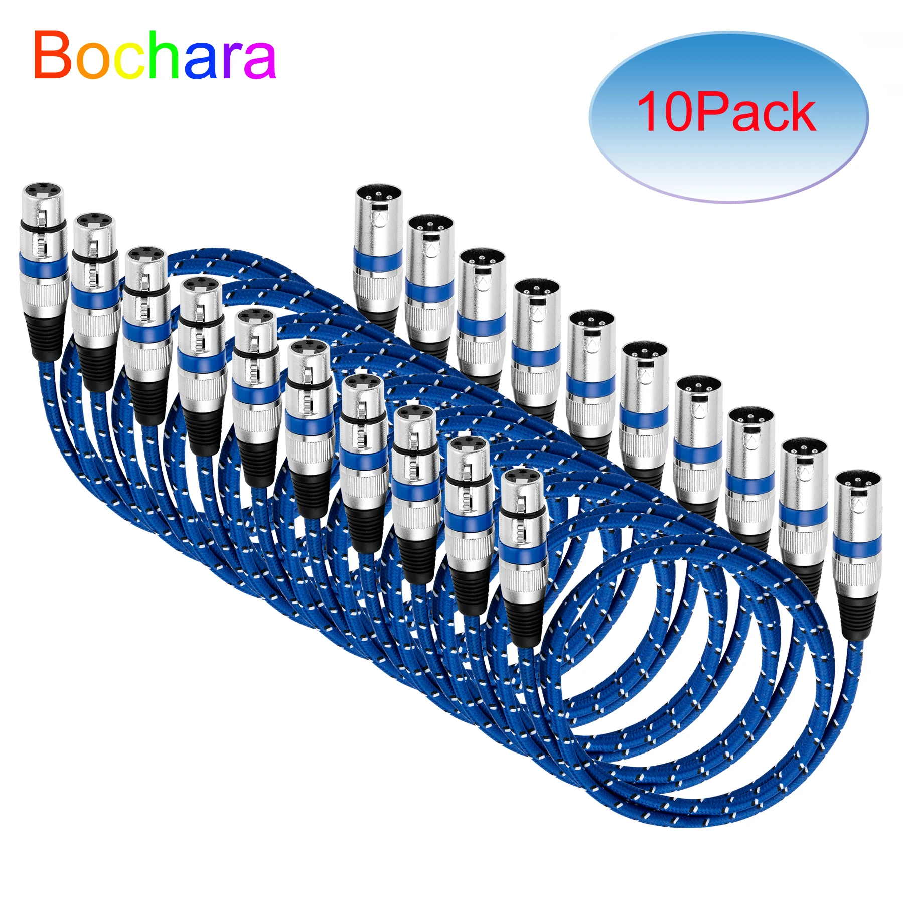 Bochara Braided XLR Cable Male to Female Extension Cable 3Pin jack For Microphone Mixer Amplifier 10Pack