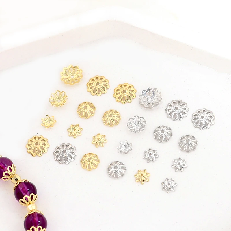 10pcs Copper Plated 18k Color Retention Hollow Torus Flower Cap Bead Diy Handmade Jewelry Bracelet Necklace Accessories Material
