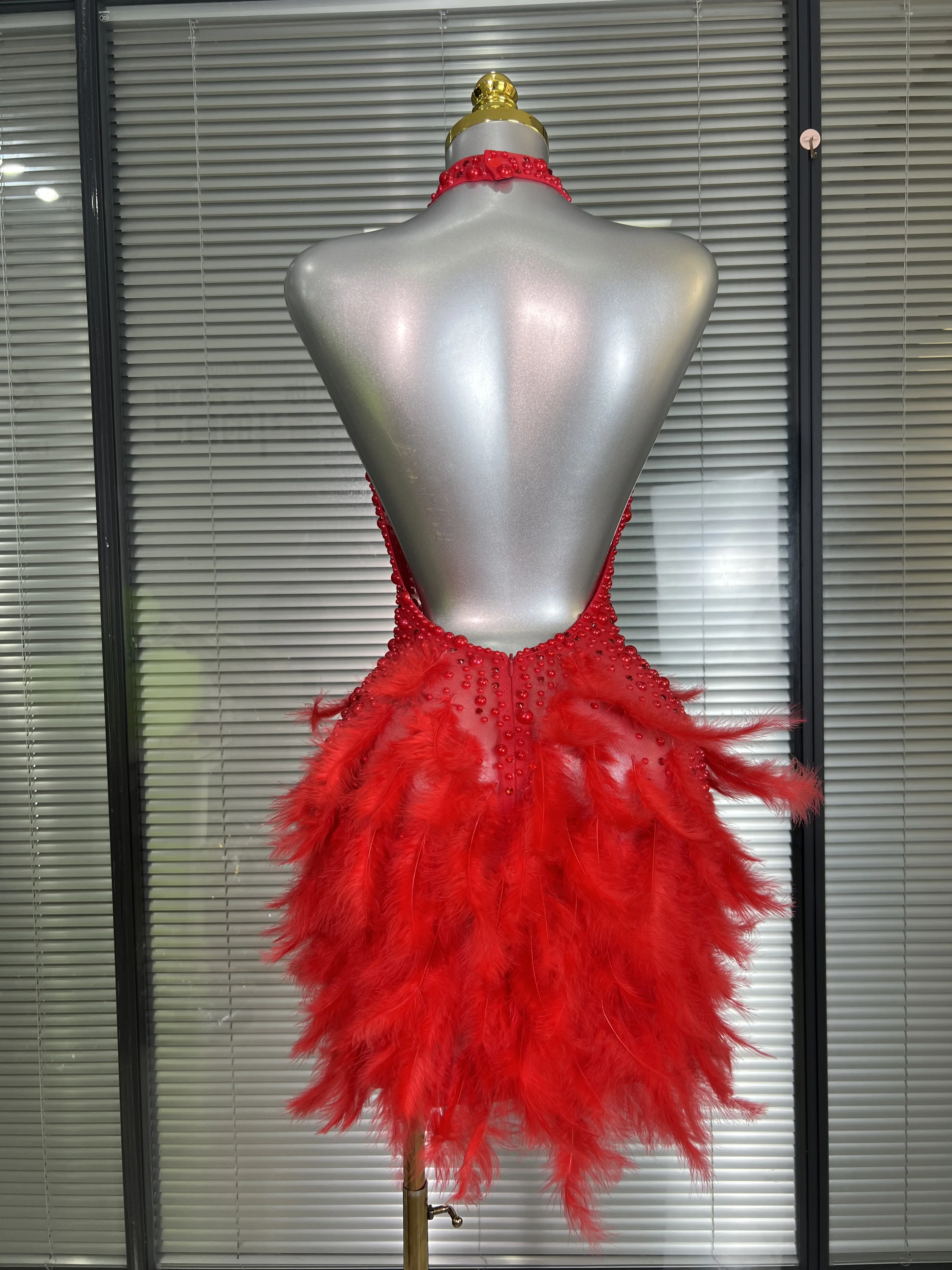 المرأة مثير عارية الذراعين شبكة الماس الريش أداء زي المرحلة راقصة البسيطة بسط ليلة نادي فستان الحفلات #6