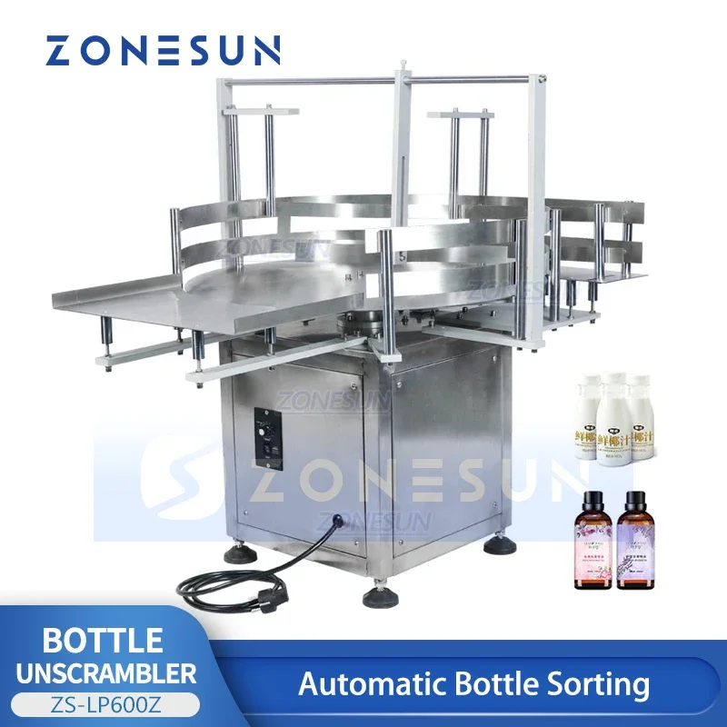 ZONESUN ZS-LP600Z 탁상 자동 원형 회전 플라스틱 유리병 언스크램블러, 턴테이블 항아리 정렬 기계