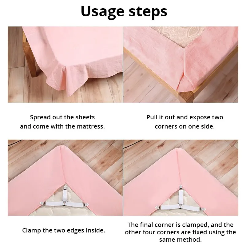 4Pcs/lot Bed Sheet Fasteners Holder Gadgets for Bed Sheet Organizer Mattress Cover Clip For Home Elastic Straps Adjustable Clips