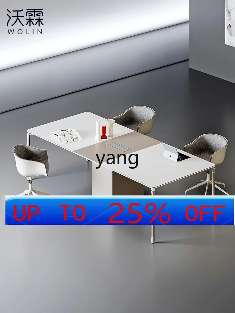 

LMMConference Long Table Simple Modern Chair Combination Light Luxury White Small Meeting Table for Six People