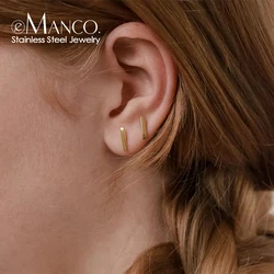 eManco Fine Bar Earrings Horizontal Strip Glossy One Studs Stainless Steel Women's Earrings Studs Jewelry
