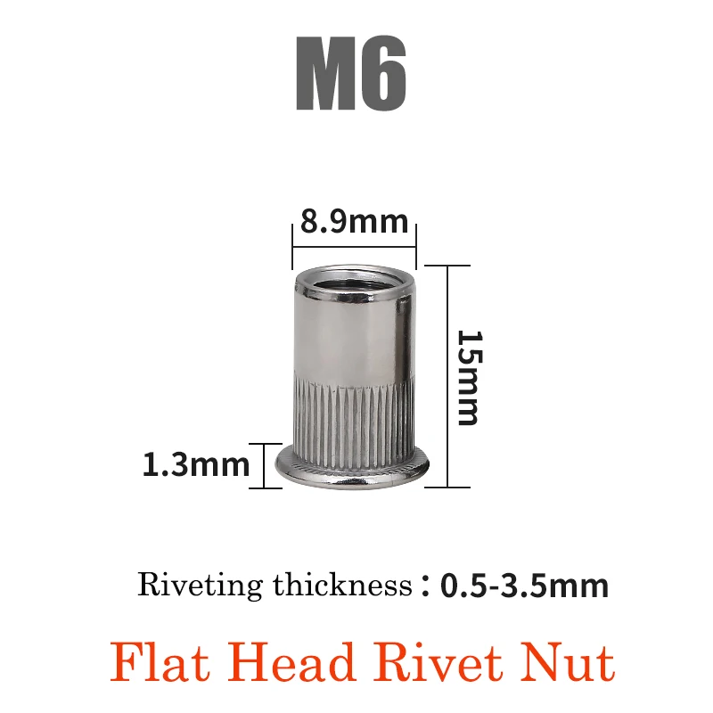 20pcs Flat Head Rivet Nuts Nutsinsert Cap Thread Insert Rivet Nut Tool Set Vertical Stripe M3 M4 M5 M6 M8 M10 M12 Tin Plating