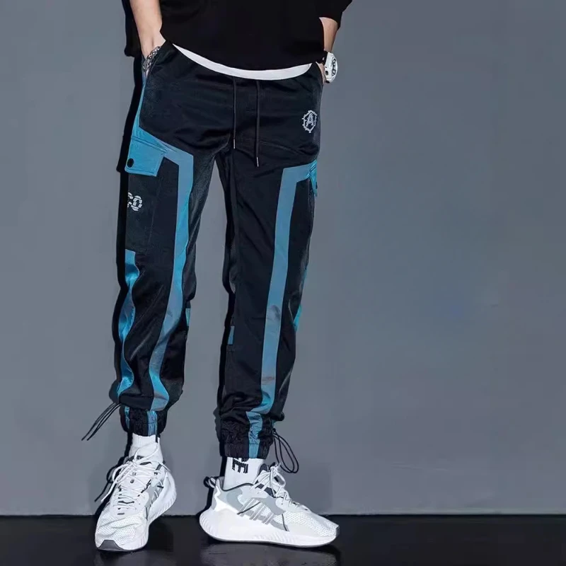 Prowow Spring Autumn Laser Work Pants Men's Loose Thick Multi Bag Hip Hop Leg Tight Pants