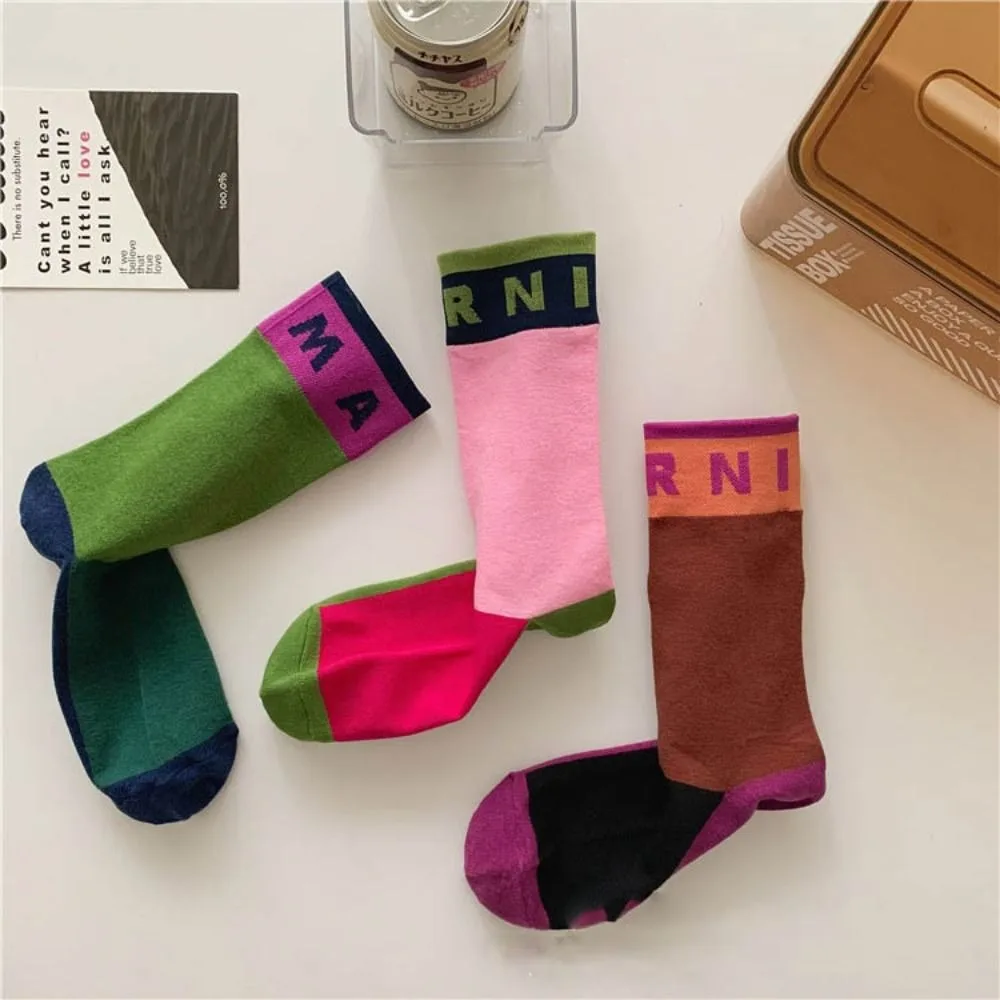 Warm Comfortable Harajuku Contrast Color Trendy Alphabet Thick Korean Style Socks Cotton Women Wool Socks Middle Tube Hosiery