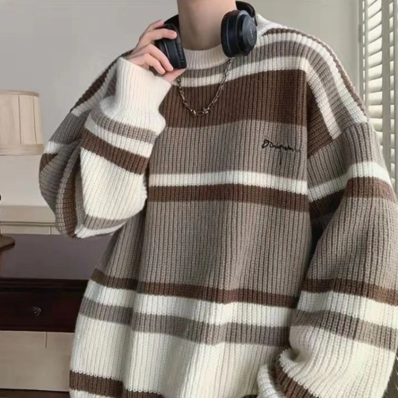 Men's Knit Sweater Striped Designer Vintage Casual Streetwear Knitwear Cashmere Jumpers Top Original Y2k Crewneck Pullovers Male