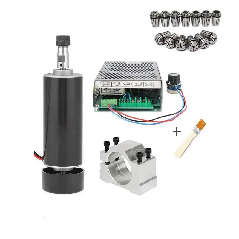 0.5kw Air Cooled Spindle Motor ER11 Chuck CNC 500W Spindle DC Motor + 52mm Clamps + Power Supply Speed Governor For DIY CNC