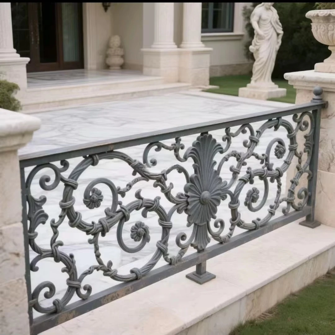 

cj- Wrought Iron Balustrade Balcony Railing Customized Cast Iron Post Components Black/Gold Options Water Rust Resistant ISO@