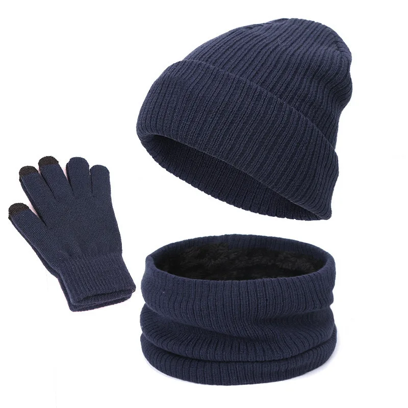 Unisex Knitted Scarf, Hat Glove  3pcs Sets Winter Knitted Thick Warm Cap Women Men Solid Hat Soft Winter Warmer