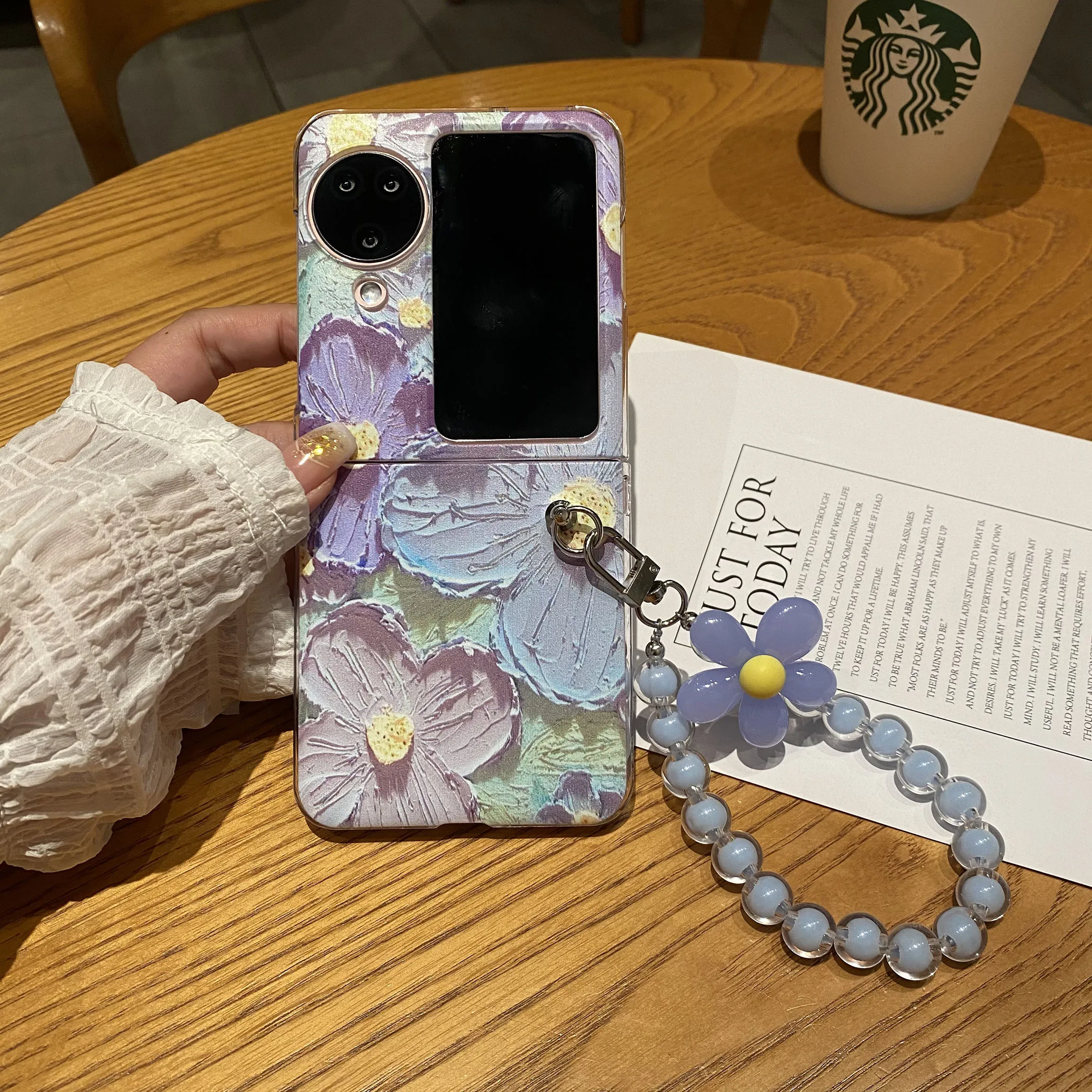 

Blue Oil Painting Bracelet Wristband Chain Hard Acrylic Shockproof Phone Case For OPPO Find N3 N2 Flip Back Cover