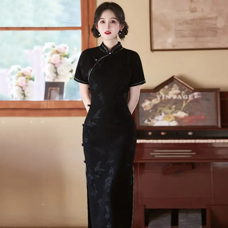 

Black New Chinese Suzhou Long Qipao Improved Young Style 2026 New Female Spring Summer Qipao Dress