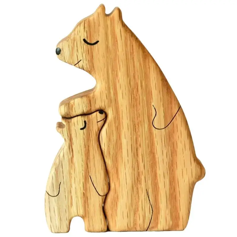 Wooden Bear Family Puzzle Cute Wooden Bear Sculpture Unique Collections For Mom Cartoon Housewarming Decorations Home Decor