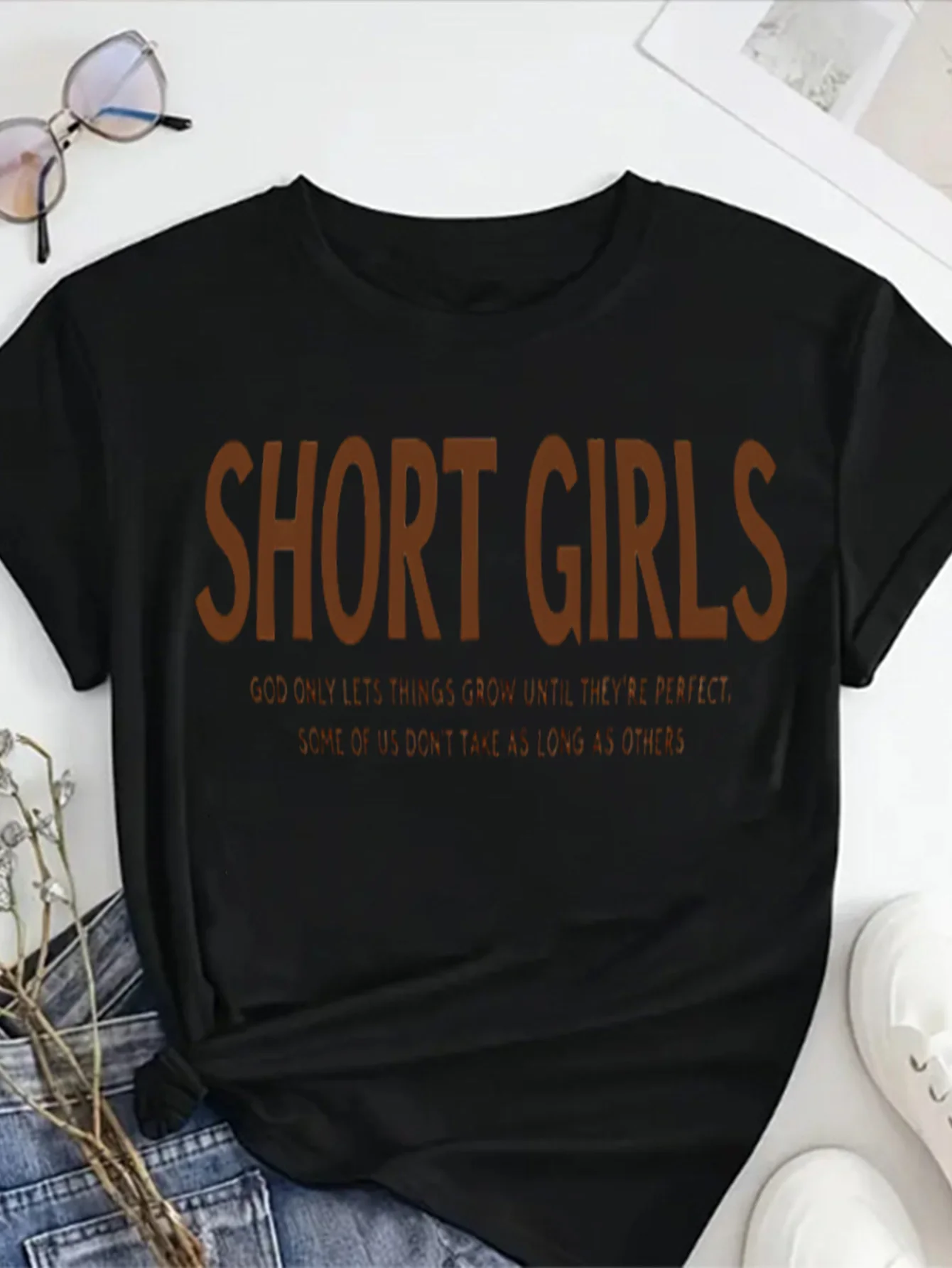 Camiseta de cuello redondo 100% de algodón para niñas cortas, camiseta de talla grande perfectamente crevada, ropa de calle informal para mujer, camiseta de manga corta a la moda