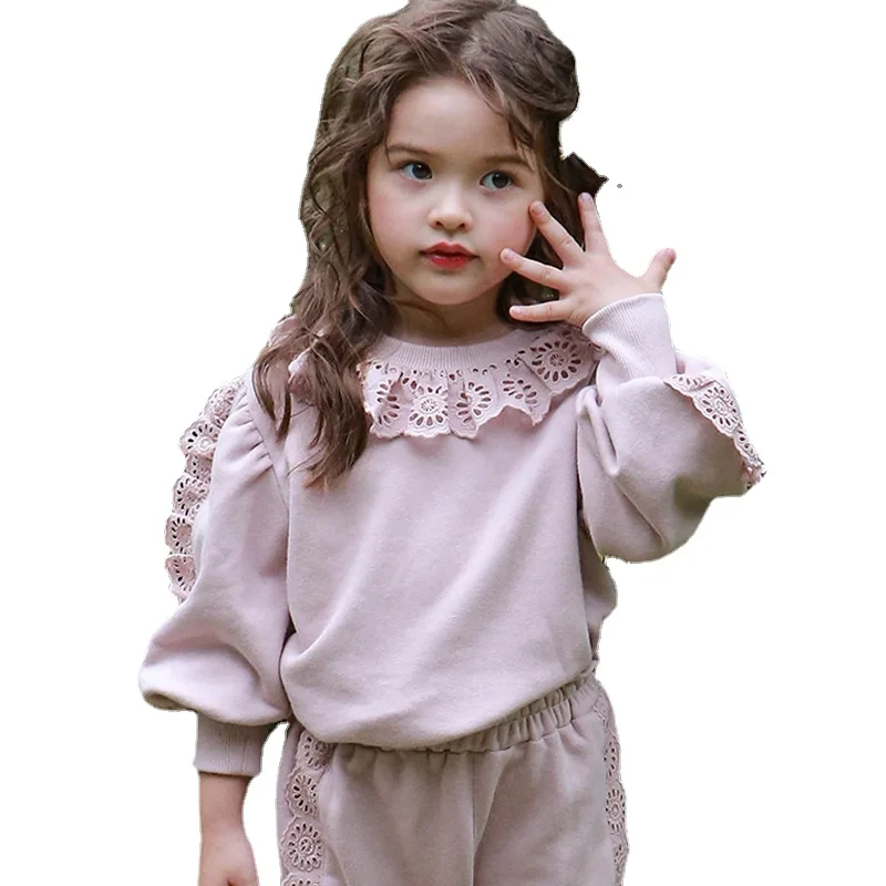 

New Autumn Baby Girls Sweatshirts Spring Children Hoodies Cotton Lace Collar Long Sleeve Sweater Kids T-shirt Clothes CC015