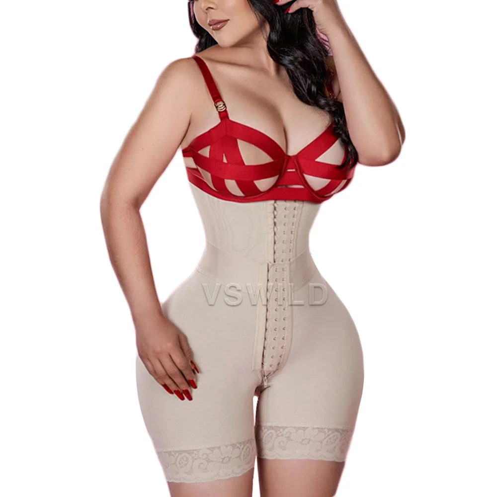 

Waist Trainer Body Shaper Women Shapewear High Waist Thigh Trimmer Sexy Lace Panties With Zipper Double Control Modeling Strap