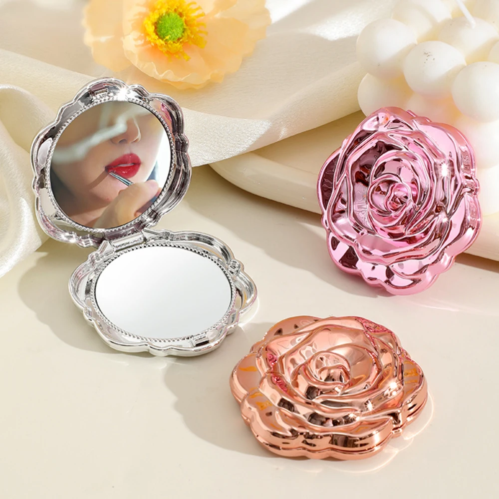 Mini Rose Flower Shape Double Sided Mirror Portable Small Pocket Makeup Mirror Hand Compact Cosmetic Beauty Tool