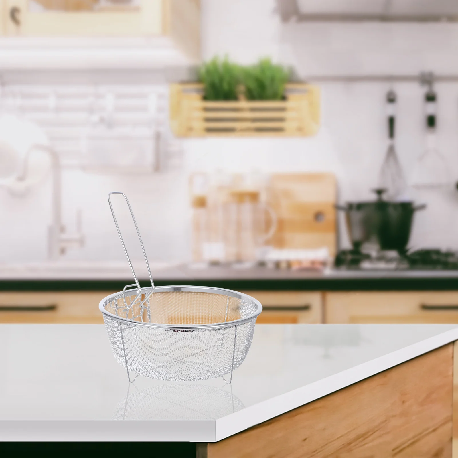 

Round Stainless Steel Mesh Fry Basket Kitchen Sink Draining Basket Food Strainer for Vegetables Fruits Fruit and Vegetable Wash