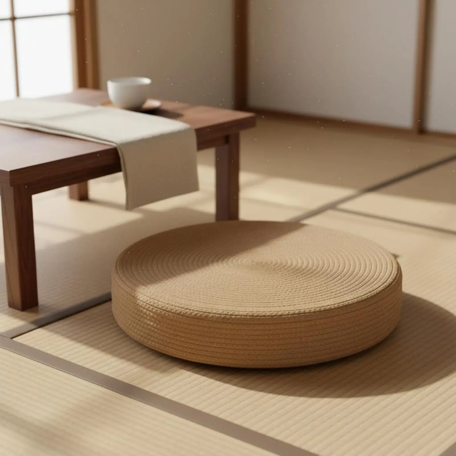 Japanese Woven Mat Pillow No Assembly Required Round Woven Floor Pillow Round Woven Floor Pillow Long-Lasting Braided Woven Mat - view 3