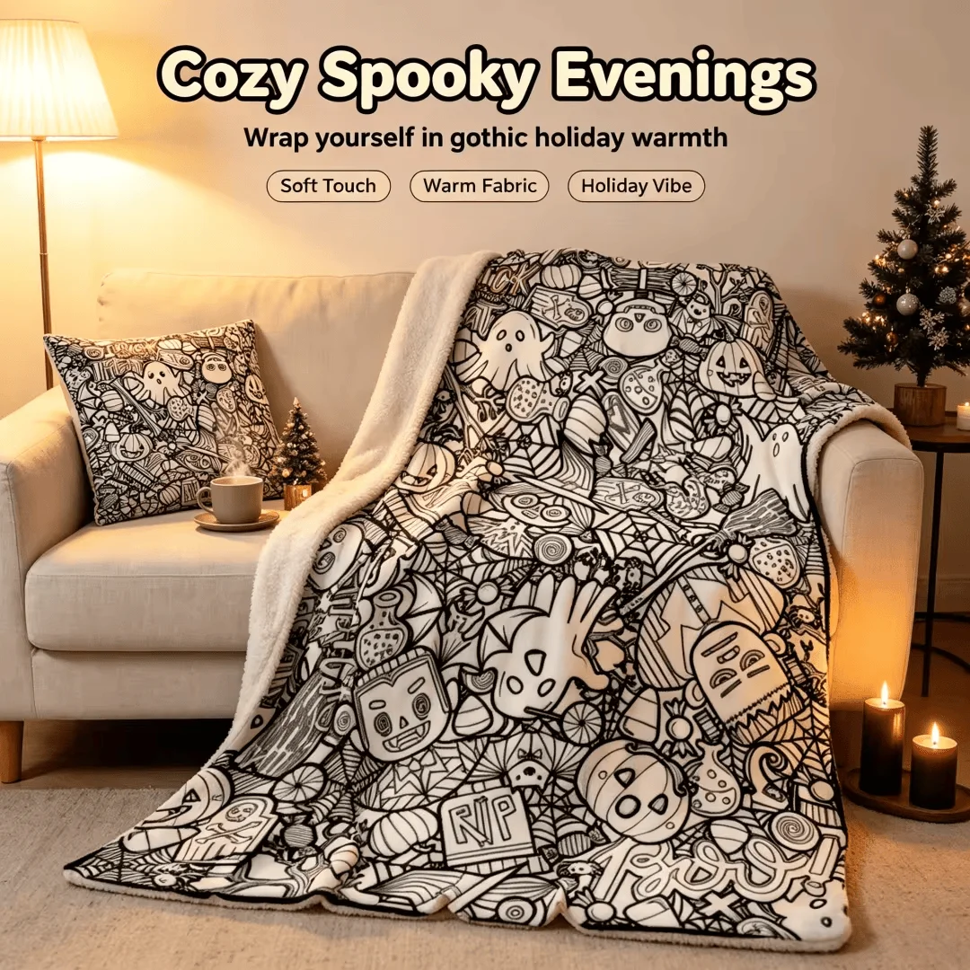 Halloween Flannel  Blanket Pumpkin Ghost Print Super Warm Cozy for Bed Sofa Living Room Home Decoration Holiday Gift