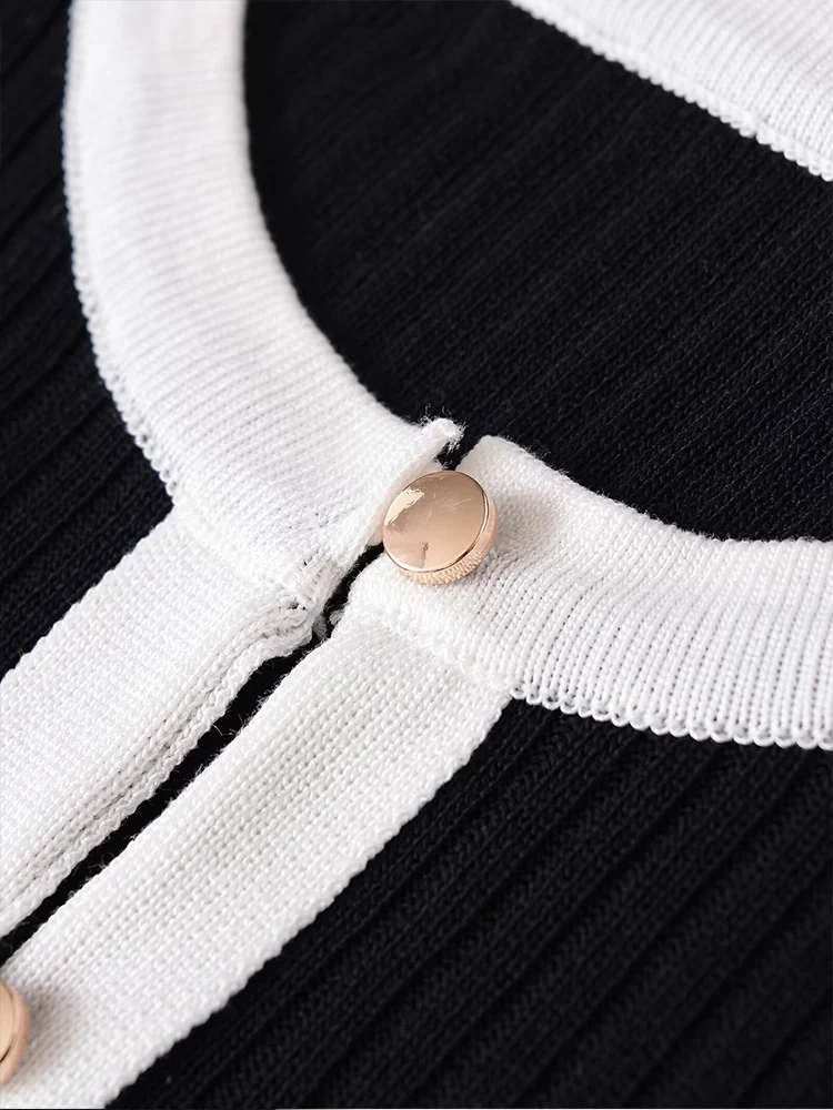 Giacca patchwork lavorata a maglia girocollo in colore a contrasto con temperamento tutto-fiammifero alla moda da donna in stile europeo