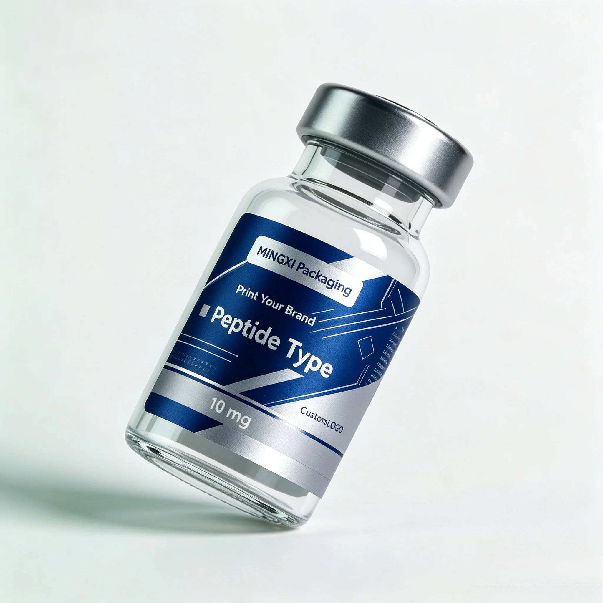 Système d'emballage de flacons de peptides imprimés sur mesure haut de gamme, étiquettes autocollantes et boîtes en papier compatibles avec les petits flacons de 3 ml, 5 ml, 10 ml