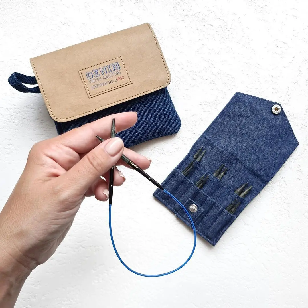 

Knitpro Mini Denim Набор сменных круглых игл из мини-джинсовой ткани для вязания, портативный отличный подарочный набор