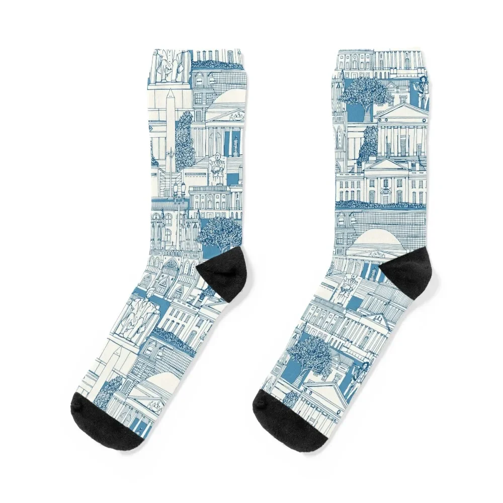 

Washington DC toile blue Socks Novelties halloween new in's Socks For Women Men's