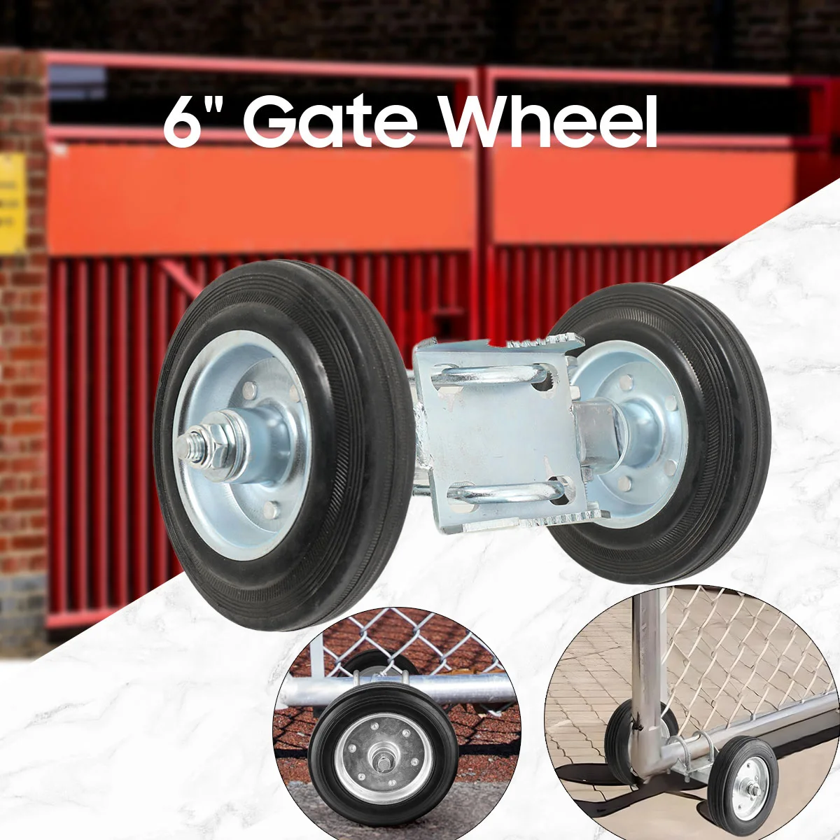 

Steel Rolling Gate 6 inch Rubber Wheel Carrier Heavy Duty Gate Helper Wheel Gate Caster Kit for Driveway Fence Metal Tube