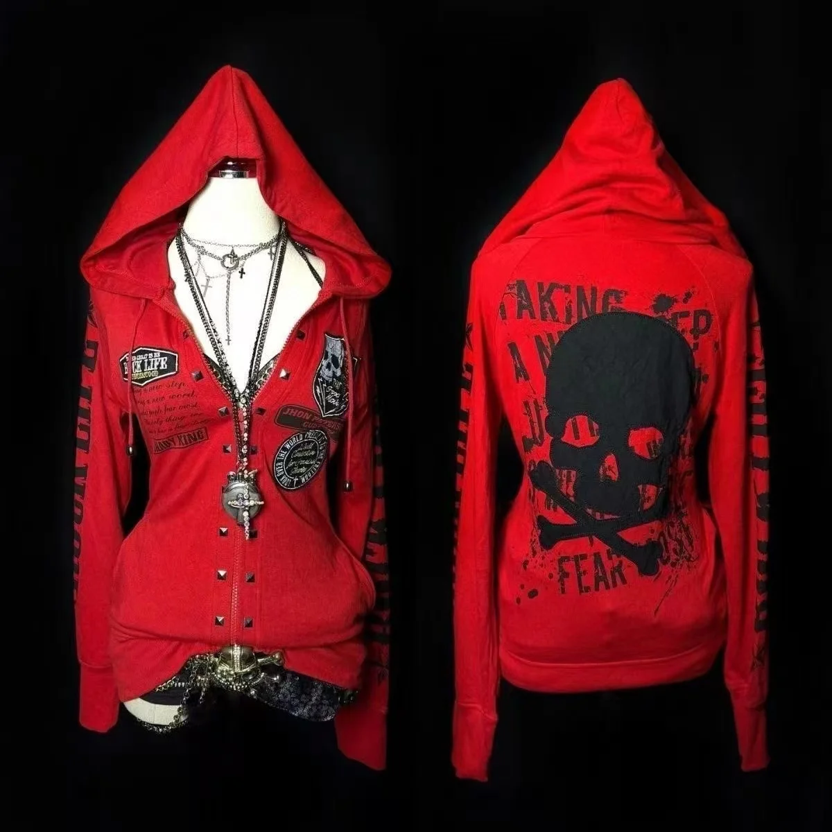

Панк-рок темный Harajuku горячая девушка толстовка с длинными рукавами куртка череп письмо кардиган субкультура куртка осень и зима
