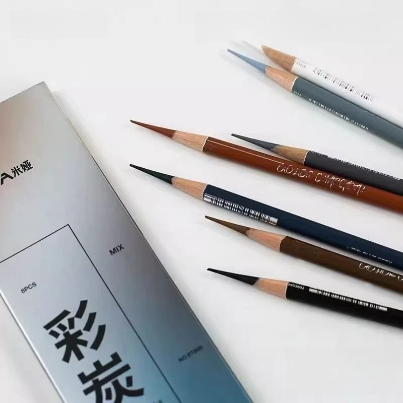 مجموعة أقلام رسم فحمية ملونة من MIYA مكونة من 8 قطع لرسم رسم وصورة لوازم فنية للمبتدئين والفنانين