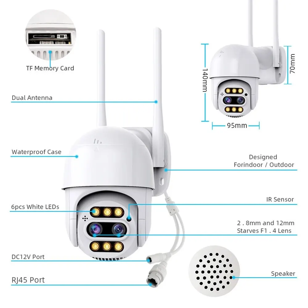 8mp 4mp 4k ptz ipカメラ8xズームデュアルレンズ人間検出cctvカメラ屋外cctv wifiビデオ監視カメラ