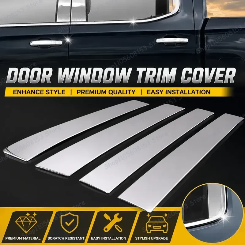 For Ford F150 2004–2014 Window Trim For Ford F150 2015–2023 Electroplated Silver Mirror Middle Pillar Sticker Car Exterior