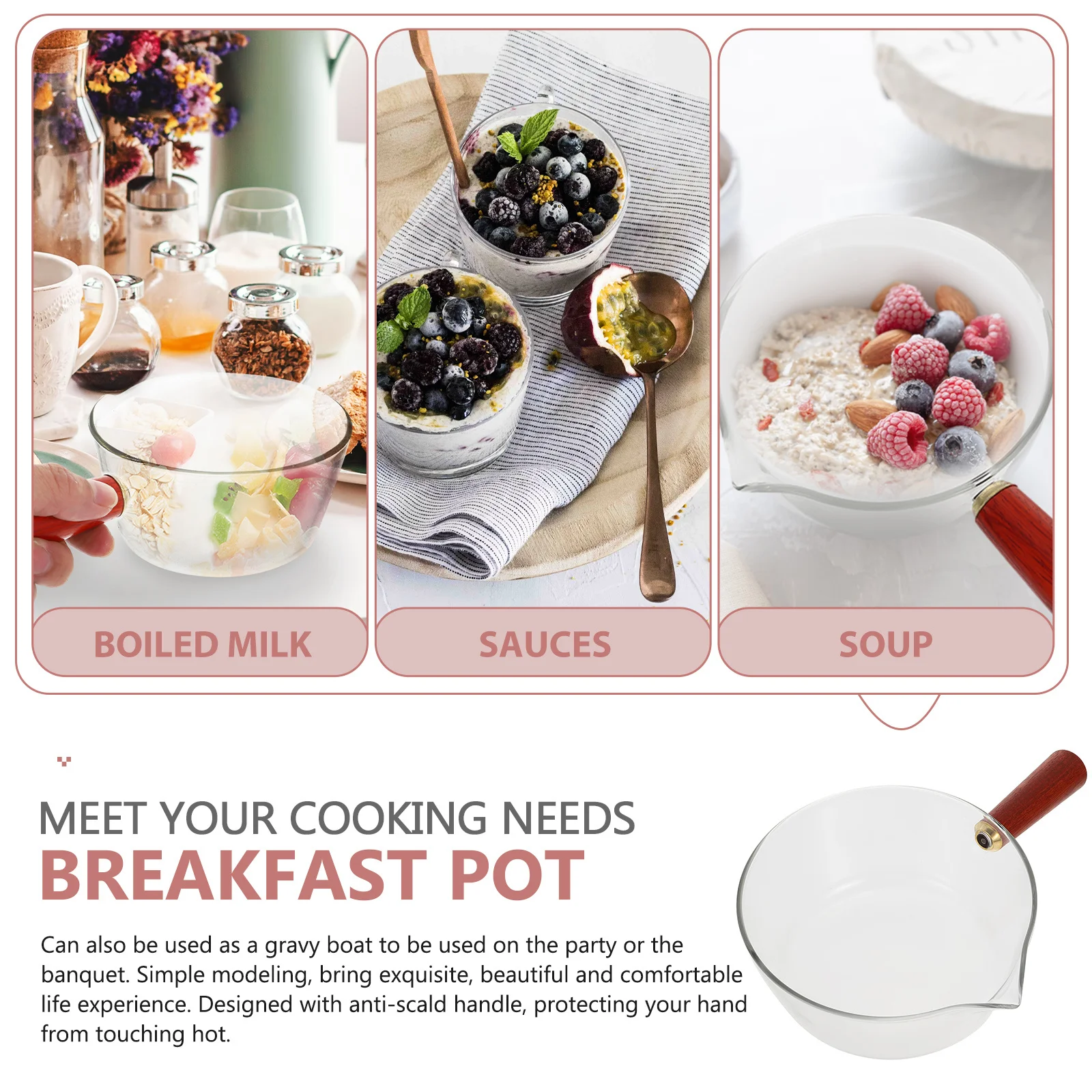 

Non-Stick Milk Pot Small Cooking Pan Ergonomic Handle Baby Food Soup Pan Multi-Functional Heating Pot for Household Use