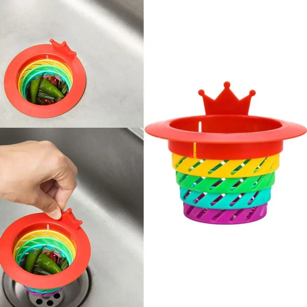 Kitchen Sink Strainer Foldable Cartoon Rainbow Sink Drain Basket Waste Hair Catcher Household Bathroom Kitchen Drain Accessories