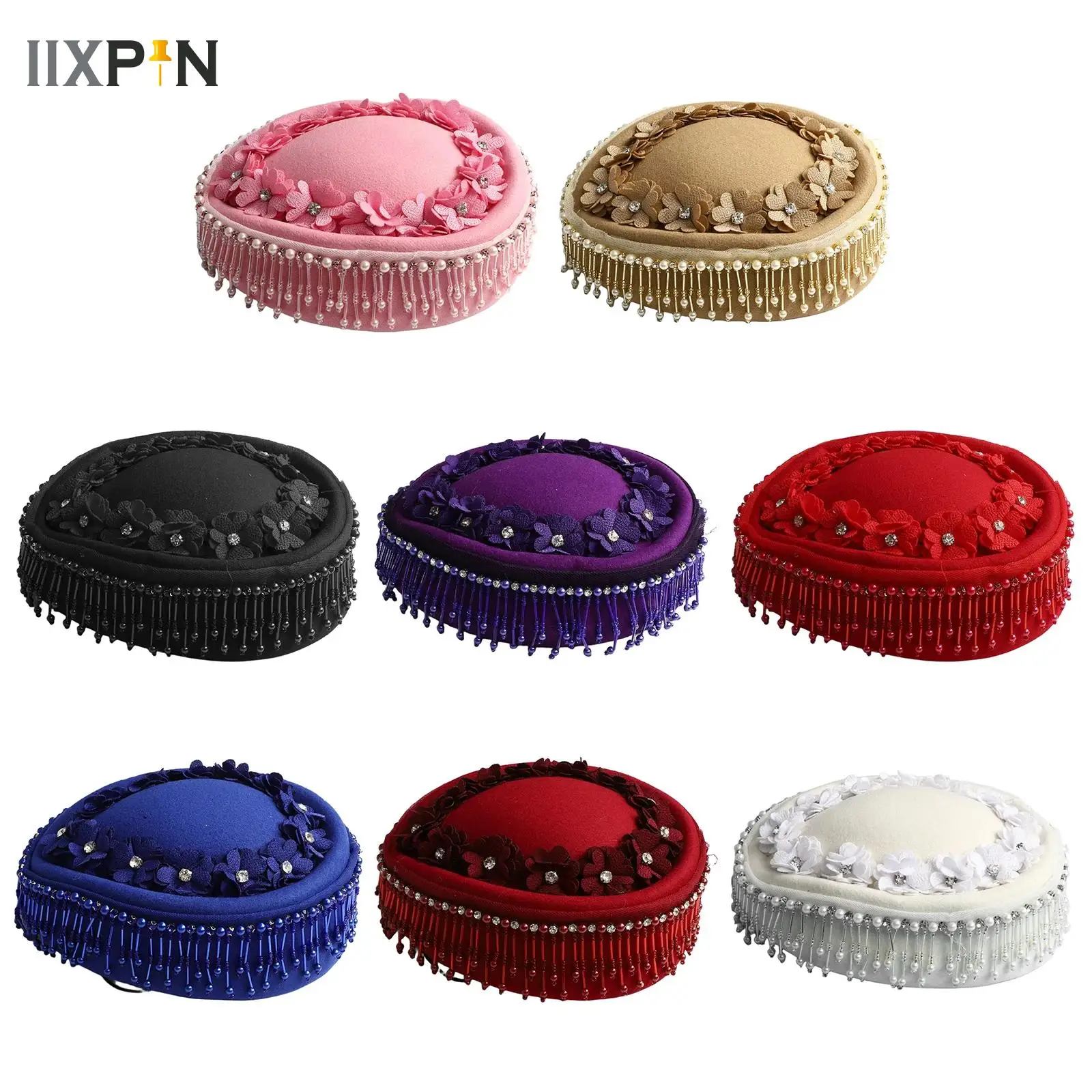 

1Pc Women Beret Rhinestones Faux Pearls Adorned Turban Hat for Church Wearing Elegant Breathable Wedding Party Retro Headdress