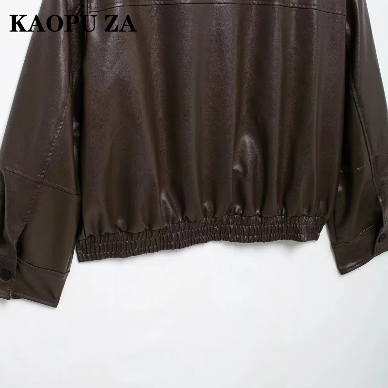 KAOPU ZA 2024 New Autumn Women's Vintage Oversized Jacket Turn-Down Collar Zipper Leather Streetwear Casual Coat