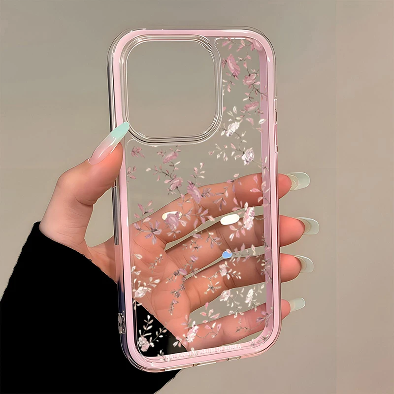 Coque de téléphone transparente en TPU à motif floral minimaliste pour iPhone 17 Pro Max 11 12 13 14 15 16 Pro Plus, antichoc et souple