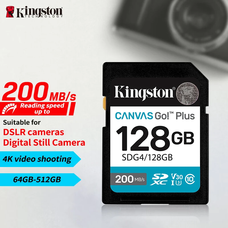 بطاقة Kingston SDG4 SD لكاميرات DSLRs بدون مرآة 4K فيديو V30 C10 SDXC بطاقة ذاكرة تصل إلى 200 ميجا بايت/ثانية بطاقة فلاش SD عالية السرعة