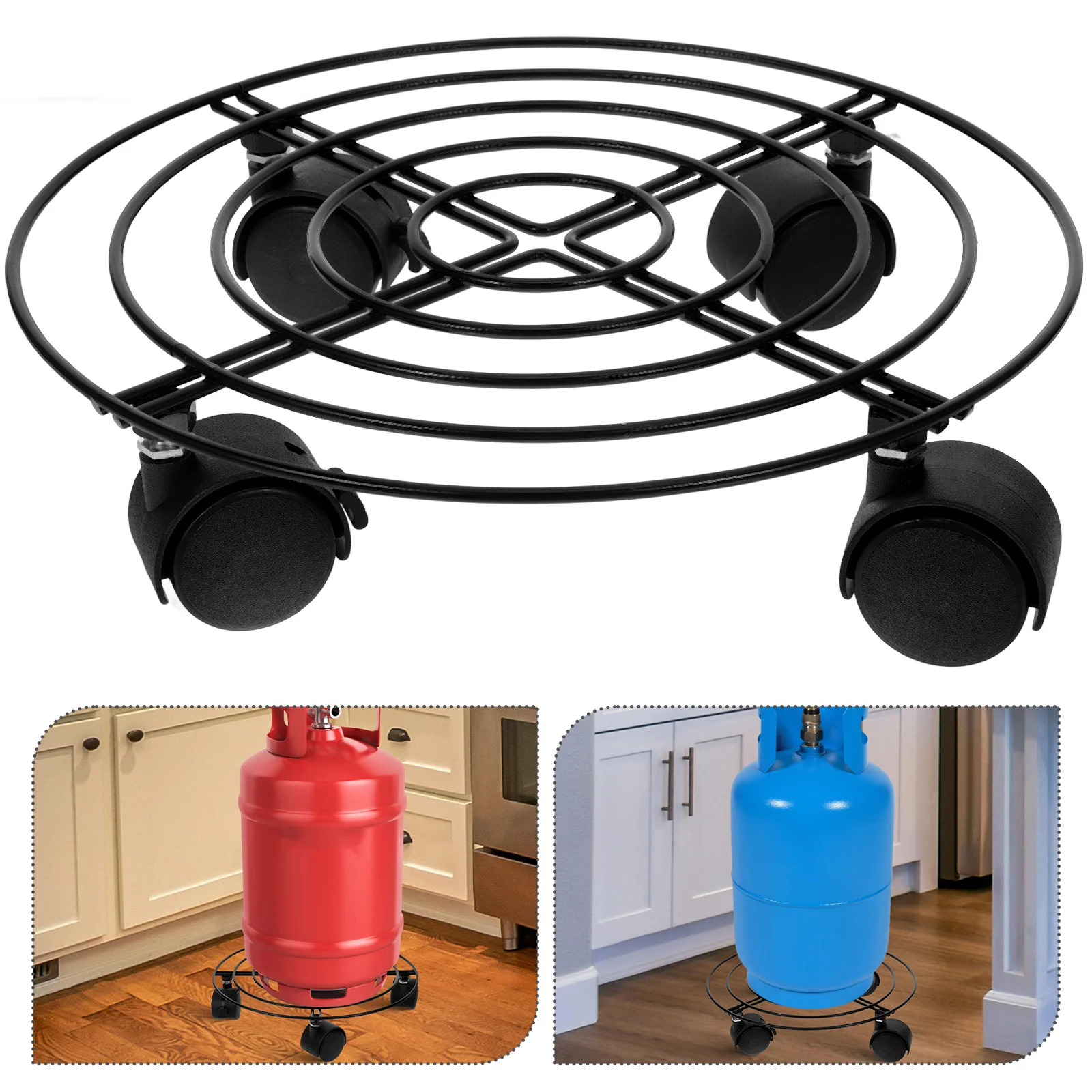 

Movable Propane Cylinder Base Gas Tank Stand Lockable Wheels Iron Stable Storage For 27Cm Gas Tanks Home Commercial Use