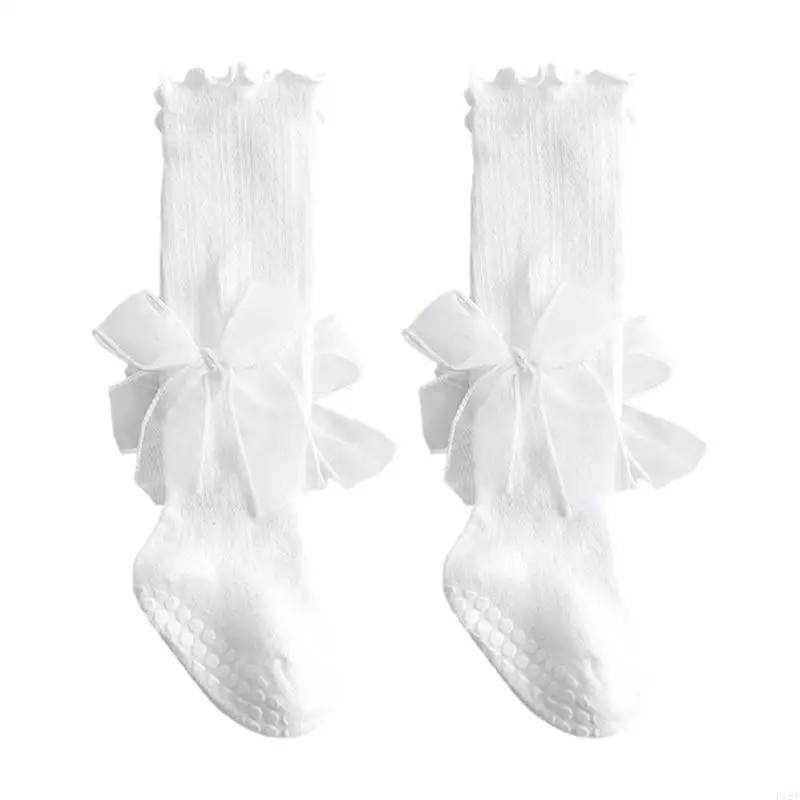 

Дышащие сетчатые летние носки для детей, эластичные длинные чулки из мягкого хлопка с бантом, нескользящие чулки в горошек F19F