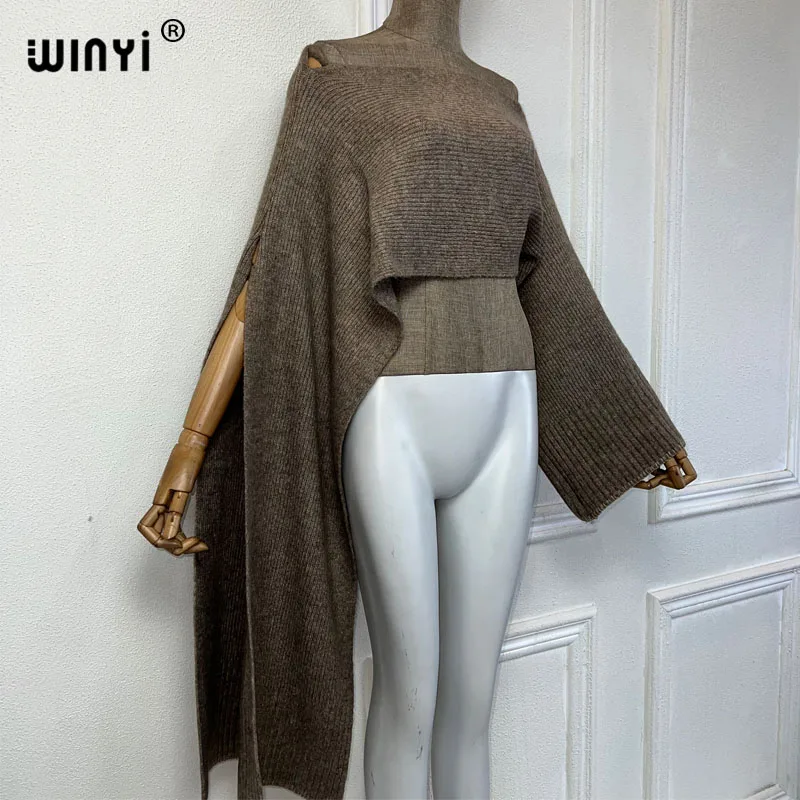 WINYI Pullover Sweater Cape Women's Tops Autumn And Winter Outer Tower Knitted Irregular sleeve top monocolour fashion poncho