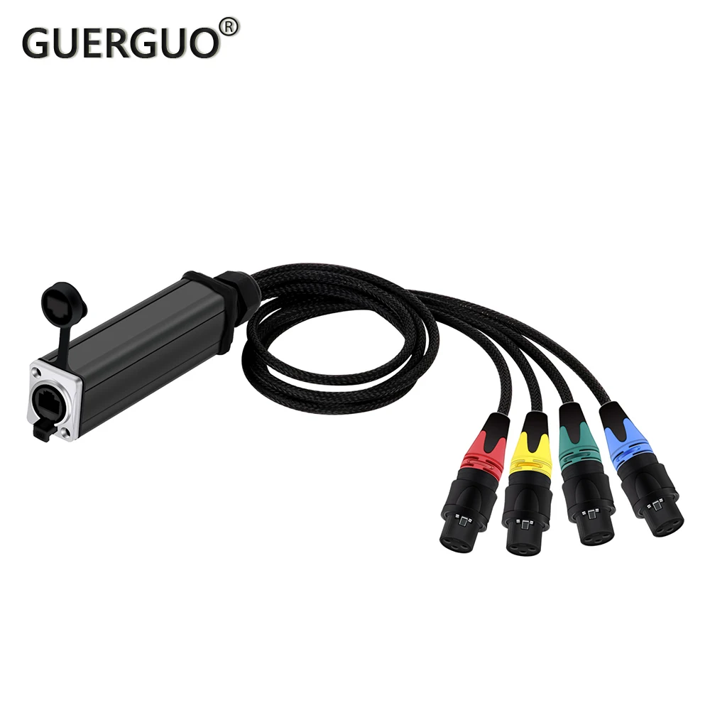 4 Channel 3pin XLR Snake Cable to Ethercon Braid Cable with Cat5 Network Snake Receiver, Waterproof XLR M/F to RJ45 Female Cord