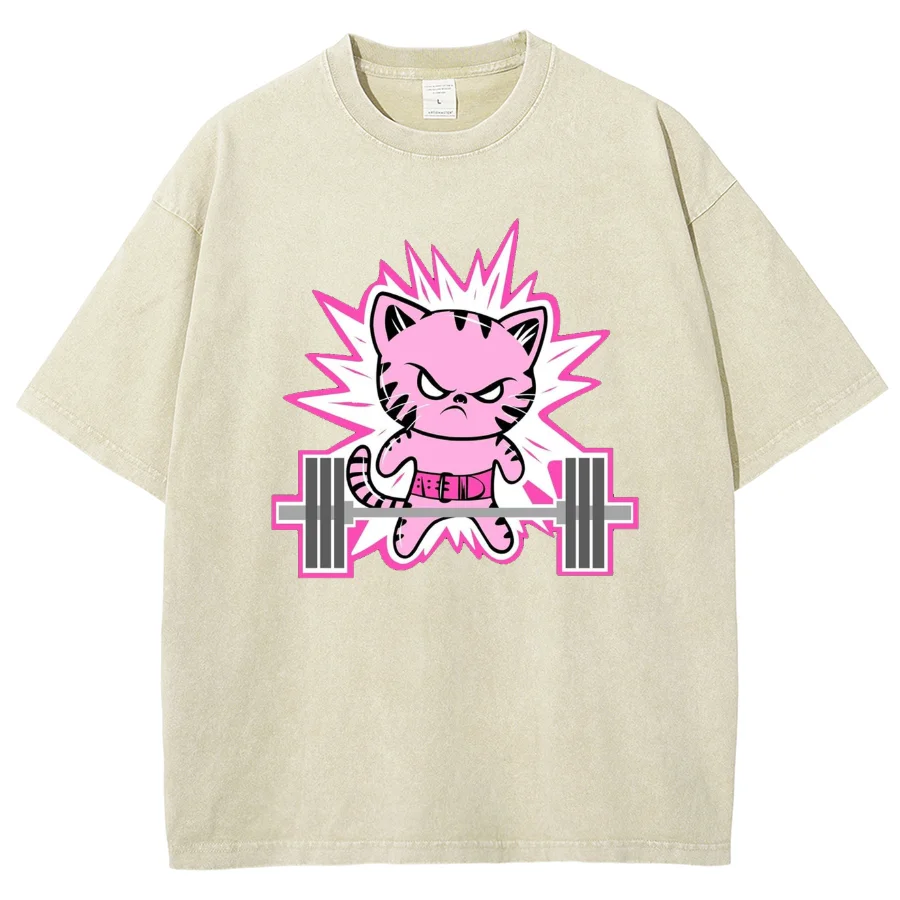

Sweet Cute Style Pink Cartoon Tiger Print Women's T-Shirt Washed Oversized Crew Neck Short Sleeve Casual Beautiful Statement Top