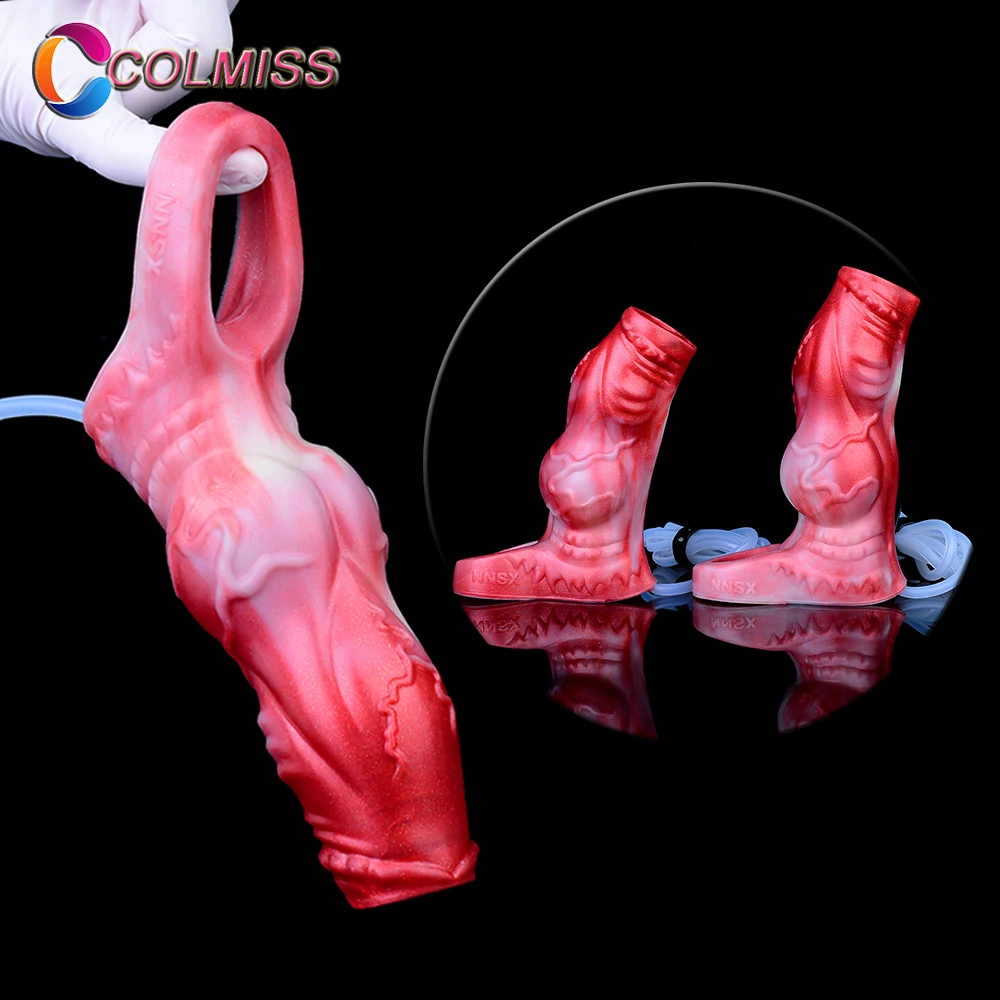 

COLMISS Realistic Penis Sleeve Squirting Hollow Dildos Dog Knot Sheath Male Delay Ejaculation Cock Extender Sex Toys For Men