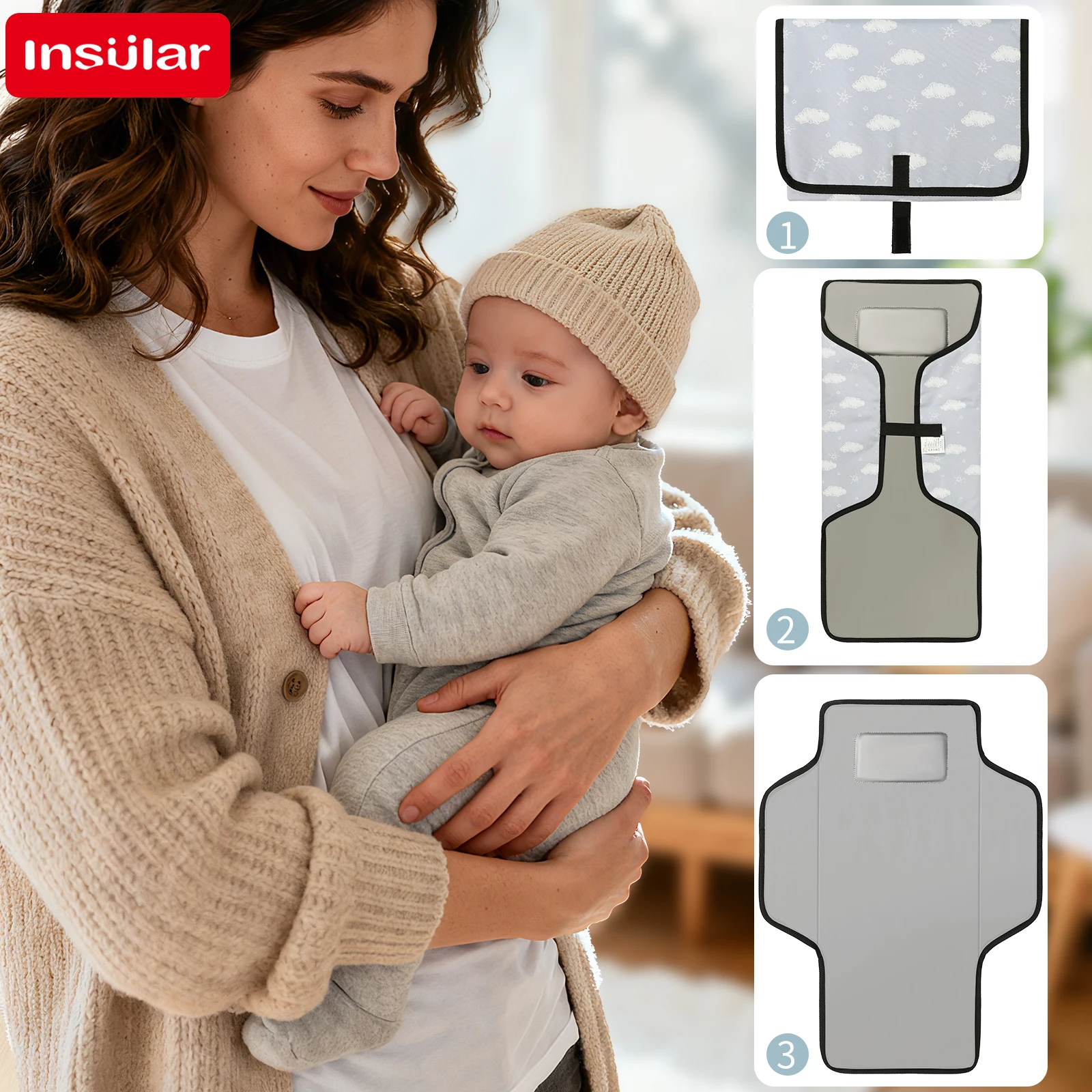 

Baby Foldable Waterproof Cushion Multifunctional Changing Diaper Pad Travel Easy to Storage Portable Polyester Fiber Diaper Mat