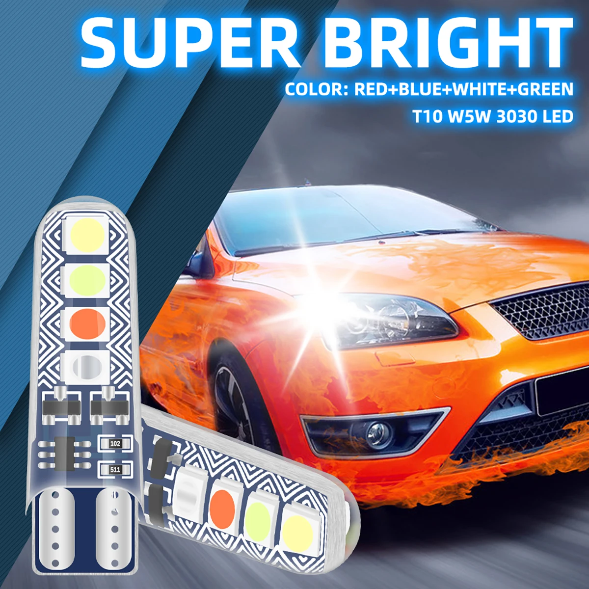 

1pcs T10 RGB 3030 8 Smd Flash Led W5w Car Light Reading Bulb Auto Interior Side Light Gel Strobe Warning Light 12v Silicone COB