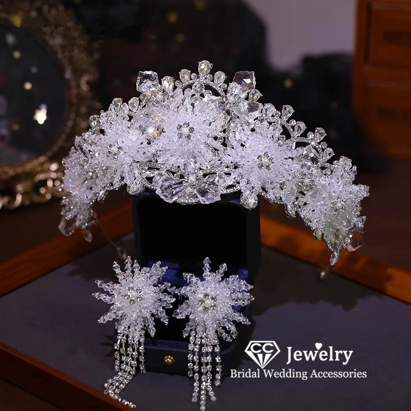 CC Wedding Crowns Women Hair Accessories Bridal Headbands Engagement Jewelry Luxury Coronets With Earrings Headpiece Gift Tiara
