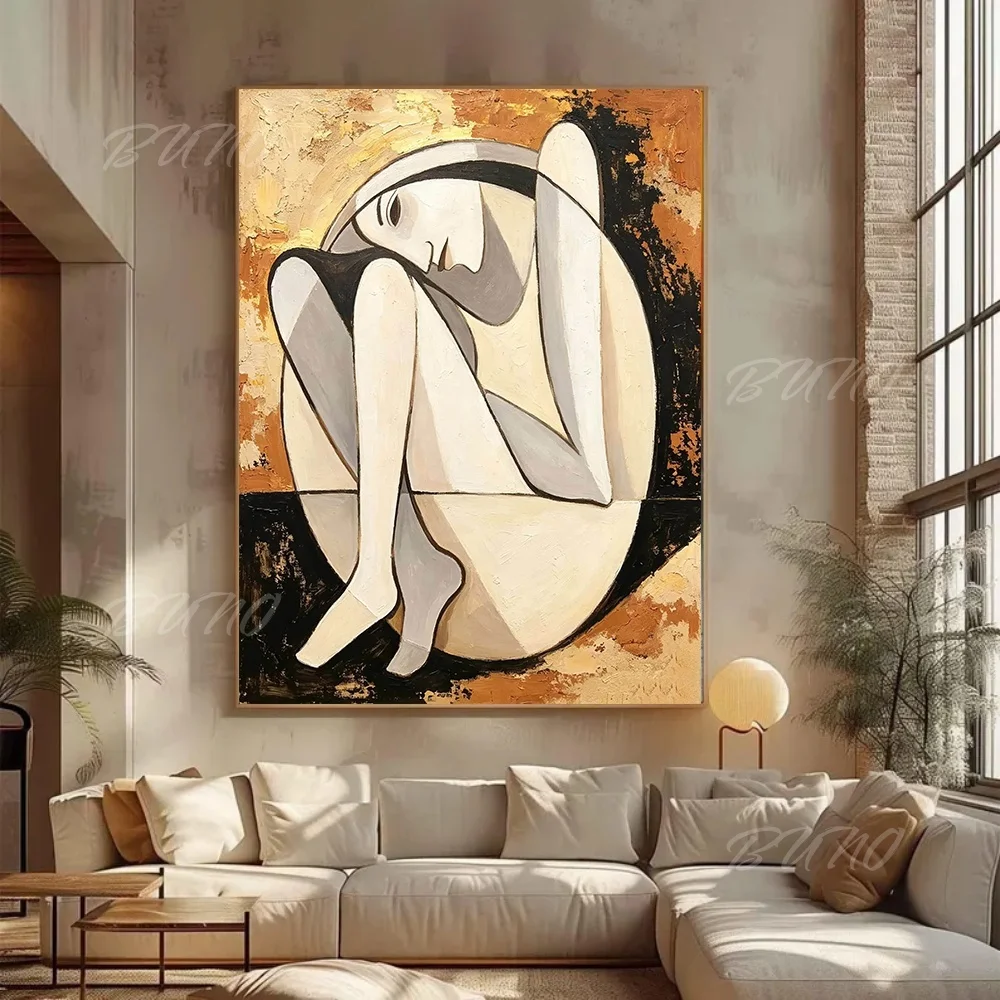 100% Hand-painted Abstract Oil Painting Original Cubist Figure Palette Knife Wall Art For Home Living Room Bedroom Decor